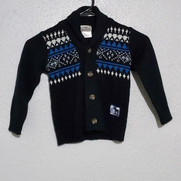 LITTLE REBELS Toddler Boys' Black Fair Isle Button Up Cardigan 3T - Picture 1 of 9